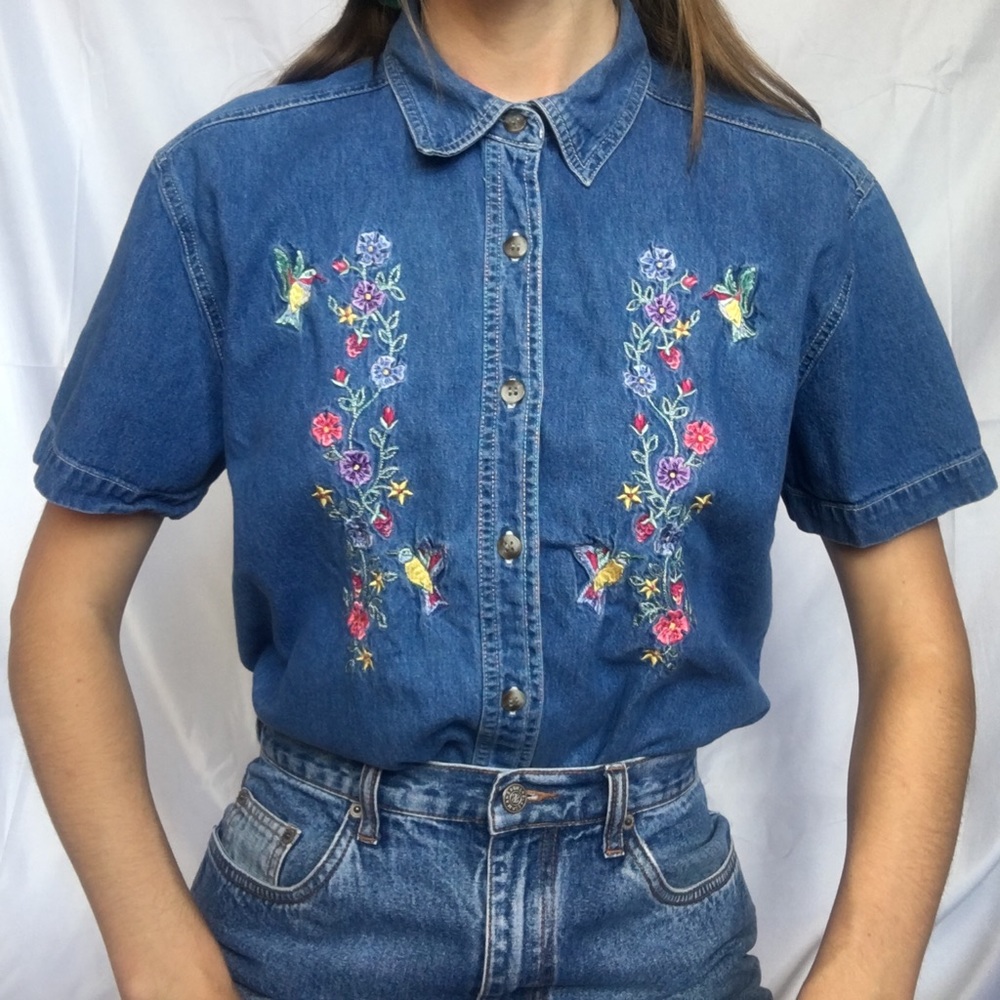 Vintage Embroidered Denim Button Up